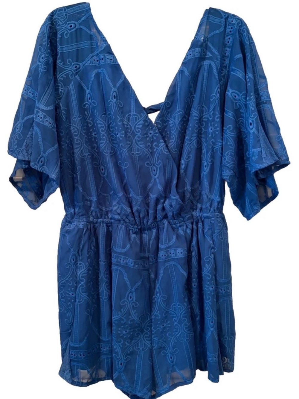 DAVI & DANI Royal Blue Embroidered V-Neck Short Romper Women’s Size Large NWT